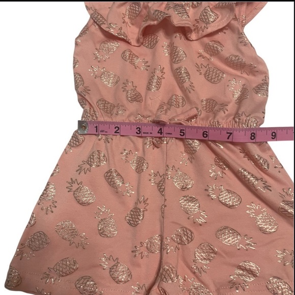 Set of 2 Girls Rompers- Green Floral and a Peach color Pineapple foil Print. - Picture 8 of 14